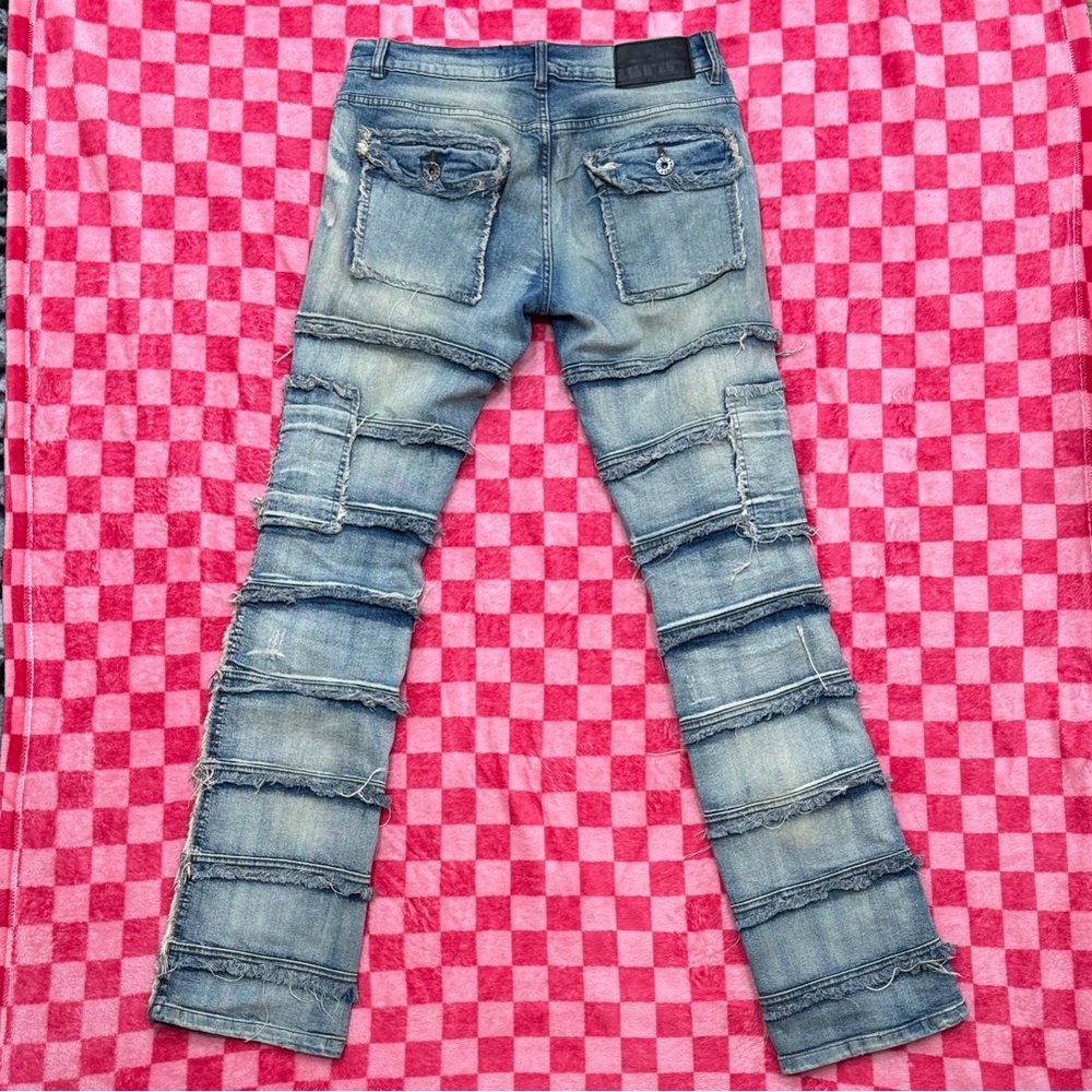 AHP Light Blue Stacked & Distressed Panel Jeans - Picture 7 of 9
